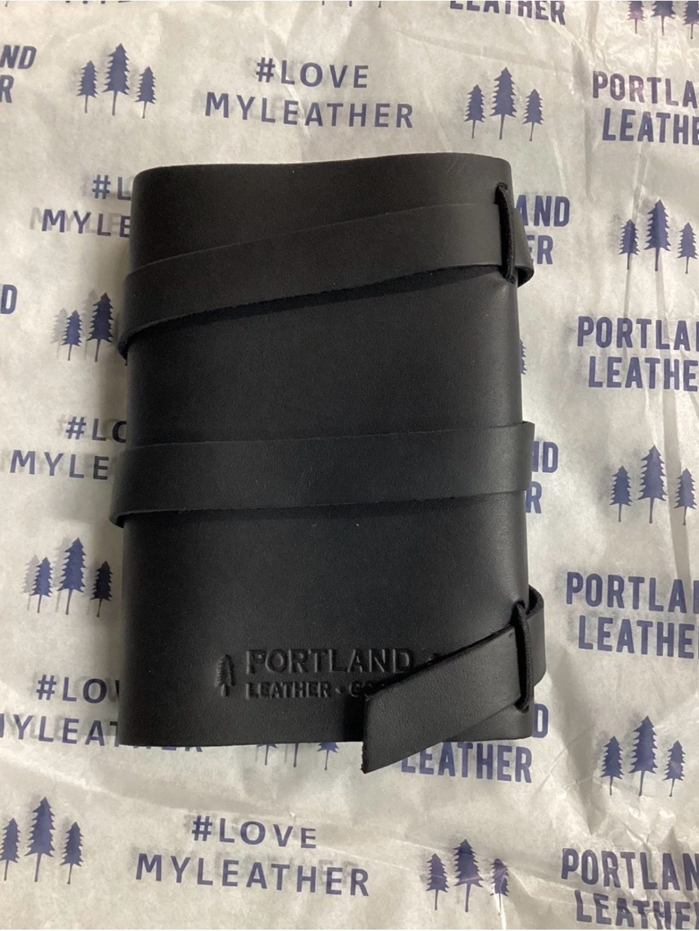 New Portland Leather Black Leather Wrap Journal